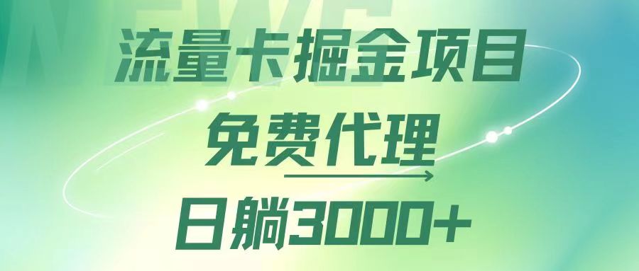 流量卡掘金代理，日躺赚3000+，变现暴力，多种推广途径