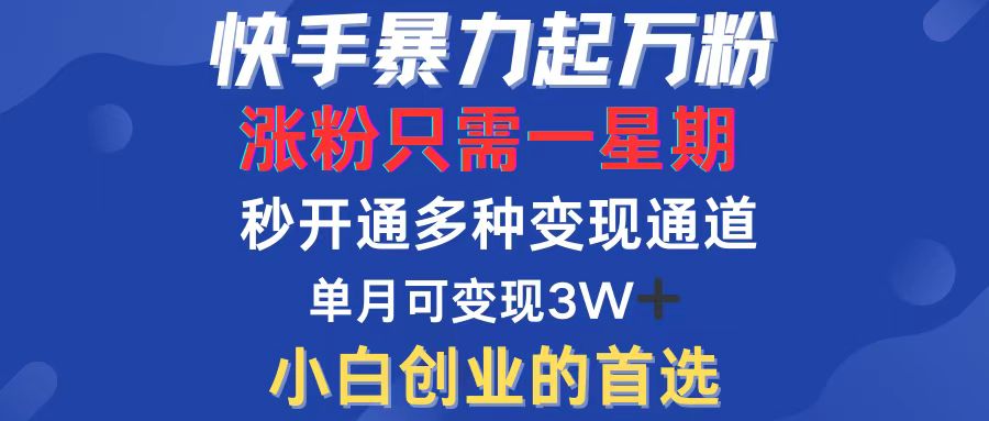 快手暴力起万粉，涨粉只需一星期，多种变现模式，直接秒开万合，小白创业首选