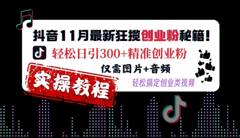 抖音11月最新狂揽创业粉秘籍，轻松日引300+精准创业粉，仅需图片+音频，轻松搞定创业类视频 第1张